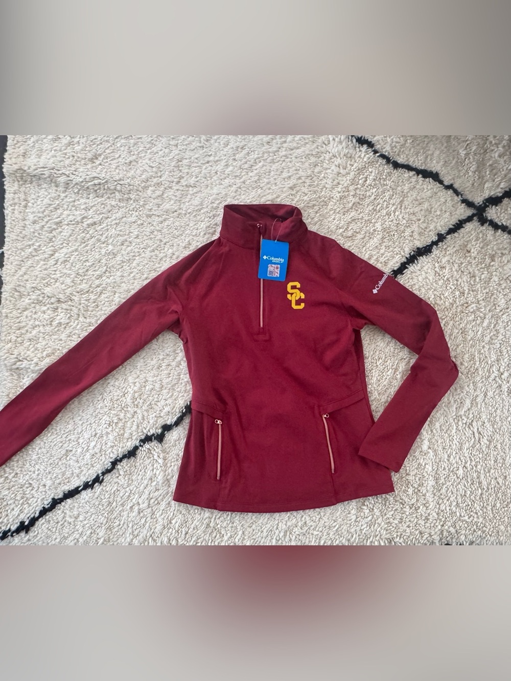 NWT Columbia Women's USC Half-Zip Pullover with rose gold zippers. Size small